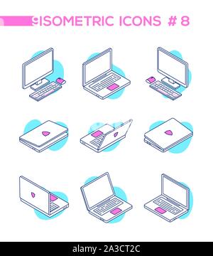 Computers - set of modern vector isometric elements Stock Vector