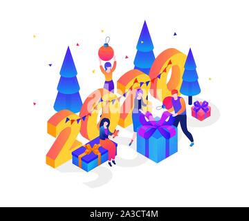 New Year presents vector colorful isometric illustration Stock Vector