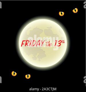 scary yellow eyes and full moon on friday the 13th vector illustration EPS10 Stock Vector