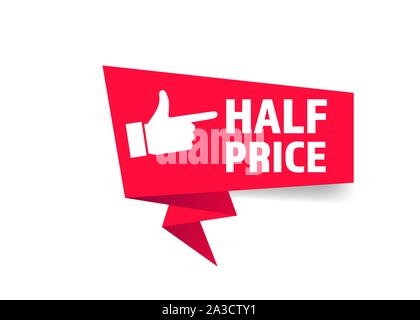 Offer red banner discount text store label text Stock Vector