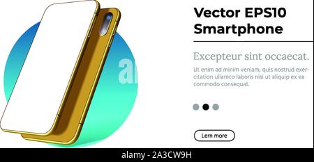 Golden Smartphone with Frameless Blank Screen in Rotated Position. Stock Vector