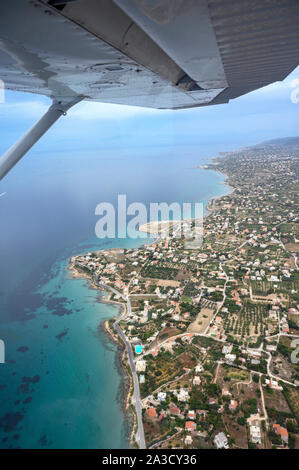 Aerial view of the north coast  of Aegina island in the Saronic Gulf near Athens,, Greece Stock Photo