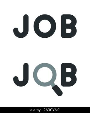 Vector icon set of job word with magnifying glass. Flat color style. Stock Vector