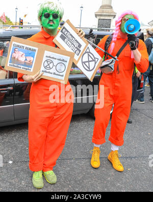 London, UK. 07th Oct, 2019. Climate activists from Extinction Rebellion have staged a number of protests at various sites in Westminster, including Bridges and several government ministries, to raise awareness on global climate emergency issues. Credit: Imageplotter/Alamy Live News Stock Photo