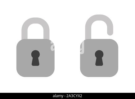 Vector icon set of closed and open padlocks. Flat color style. Stock Vector