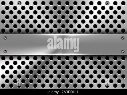 Realistic metal banner on circle mesh design modern futuristic industrial factory technology background vector illustration. Stock Vector