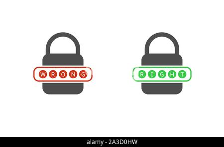 Locks with password notification. Wrong and right passwords, red and green password notification fields Stock Vector