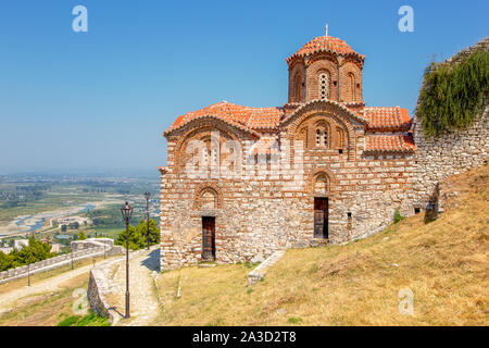 Kisha e Shen Triadhes - Church of Holy Trinity at Berat Castle Hill, Albania Stock Photo