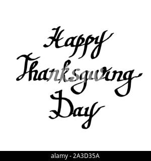 Happy thanksgiving day black handwriting lettering isolated Stock ...