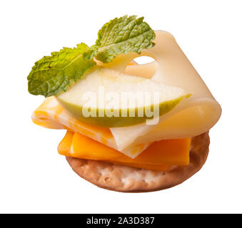 Apple and Cheese on a Cracker Stock Photo