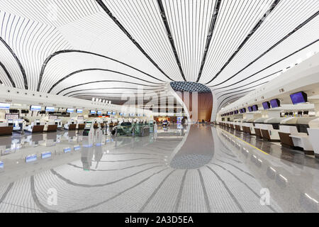 Beijing, China – September 30, 2019: Beijing Daxing New International Airport Terminal (PKX) in China. Stock Photo