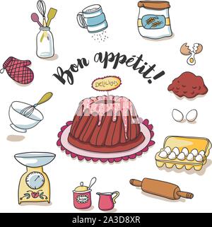 Birthday cake with  bakery utensils- decorative for banners and cards and backgrounds Stock Vector