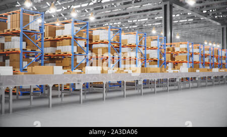Parcel Rack Design Pallet rack with parcels inside parcel. 3D rendering isolated on white ...