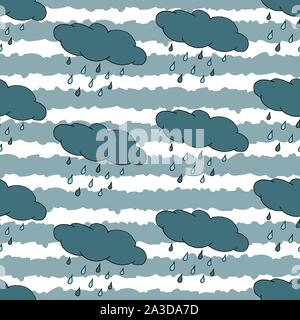 Autumn seamless pattern with hand drawn rain cloud and stripes. Background can be printed on textile, wallpaper, wrapping paper, greeting cards. Colorful hand drawing sketch. Vector illustration Stock Vector