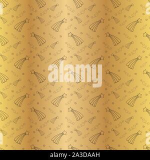Seamless pattern with star drawings. Doodle sketch. Black outlines on golden background. Trendy texture for digital paper, fabric, decorative backdrops, christmas wrapping. Vector illustration. EPS10 Stock Vector
