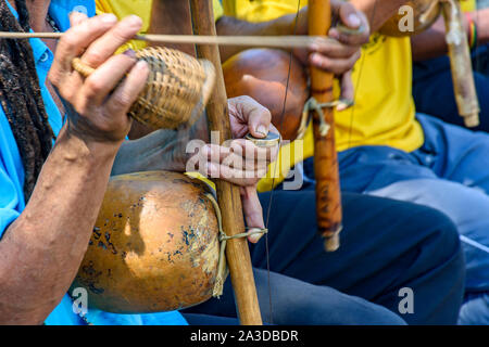 Brazilian musical instrument called berimbau and usually used during capoeira brought from africa and modified by the slaves Stock Photo