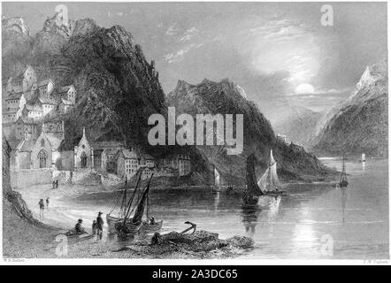 An engraving of Barmouth scanned at high resolution from a book printed in 1842.  Believed copyright free. Stock Photo