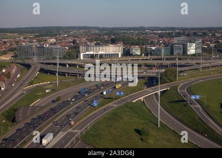 Aerial View of the Royal Palace of Brussels. Palais de Bruxelles and the Cityscape in Belgium feat. Museums and Famous Landmarks Around Central and Stock Photo