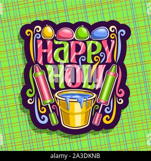 Vector logo for Indian Holi Festival, colorful cut paper sign for traditional holiday holi in India, fun spring hindu festival of colours holi, balls Stock Vector