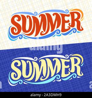 Vector banners for Summer season, lettering typography for calligraphic summer sign, decorative handwritten font for brush text summer, vintage summer Stock Vector
