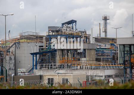 A week after a fire ravaged the Lubrizol plant in Rouen, smoke is still coming from the plant site. Uncertainties remain about the consequences of the combustion of chemicals and pollution. Following the fire on September 26th harvesting fruit and vegetables was banned in a hundred municipalities in Normandy and the Hauts-de-France. Stock Photo