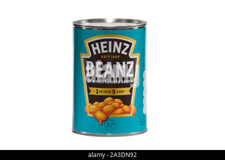 Heinz baked beans tin on isolated white background Stock Photo