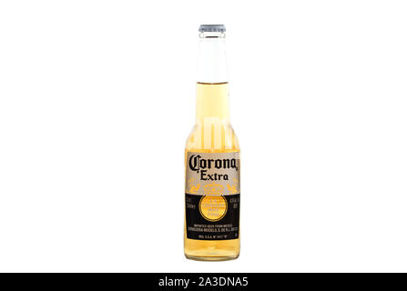 A bottle of Corona Mexican beer isolated on white background Stock Photo