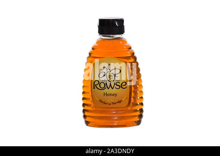 Rowse honey bottle on isolated white background Stock Photo