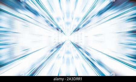 Blur zoom abstract background in blue and white, vanishing point diminishing perspective. Information technology, tech wallpaper, internet connection Stock Photo