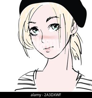 Portrait of young sailor girl, hand drawn in sketch style Stock Vector