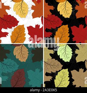 Leaf background. Modern abstract set with red autumn maple leaves seamless on colorful background for decorative design. Vector wallpaper. Floral Stock Vector
