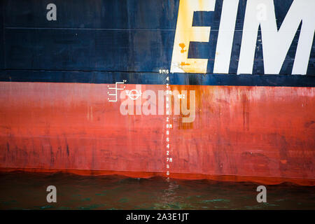 Plimsoll line on a container ship. Rotterdam Harbour Stock Photo