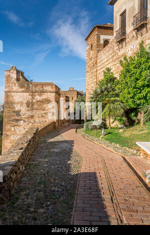 Aerial view of the Alcazaba in Malaga and the Castillo de Gibralfaro from the Moorish Arab times in Southern Spain Stock Photo