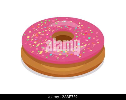 Donut icon pink color isolated on white background. Cartoon pictogram of tasty pastry for illustration of Holiday Desserts. Symbol for shop with Donut Stock Vector
