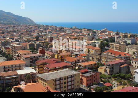 city of Amantea seen from above,with sea and coast Stock Photo