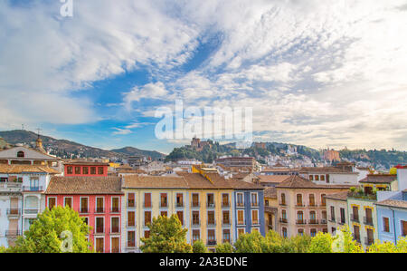 Aerial view of Granada historic city center close to Alhambra hill and historic city center Stock Photo