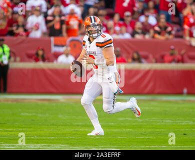 October 7, 2019: Cleveland Browns quarterback Baker Mayfield (6) in action  during the NFL football game between the Cleveland Browns and the San  Francisco 49ers at Levi's Stadium in Santa Clara, CA.