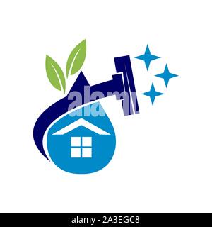 Cleaning Service Business logo design, Eco Friendly Concept for Interior, Home and Building Stock Vector