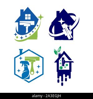 Cleaning Service Business logo design, Eco Friendly Concept for Interior, Home and Building Stock Vector