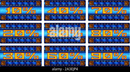 Set of sale percent labels on jeans Stock Vector