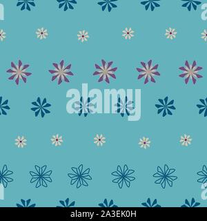 Stripes of flowers on blue background, seamless vector repeat surface pattern design Stock Vector