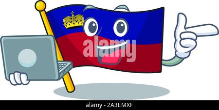 With laptop flag liechtenstein mascot with isolated character Stock Vector