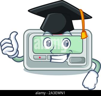 Graduation pager placed above cartoon wooden table Stock Vector