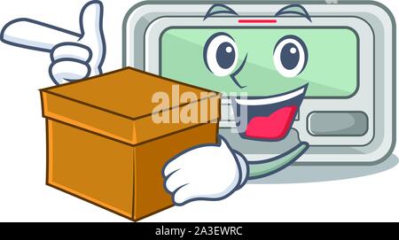 With box pager placed above cartoon wooden table Stock Vector