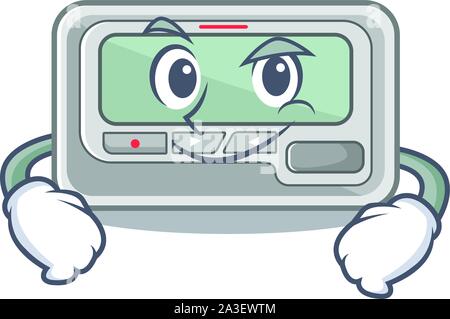 Smirking pager placed above cartoon wooden table Stock Vector