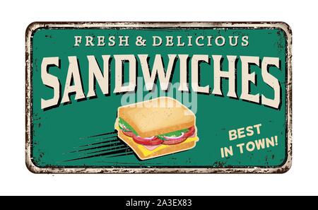 Sandwiches vintage rusty metal sign on a white background, vector illustration Stock Vector
