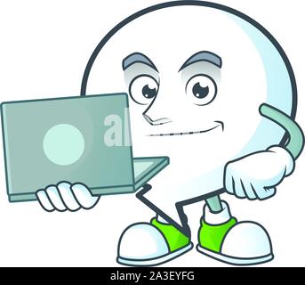 With laptop cartoon circle bubble for the text. Stock Vector
