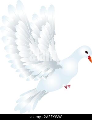 Graceful flying white pigeon, dove illustration on white background. Stock Vector