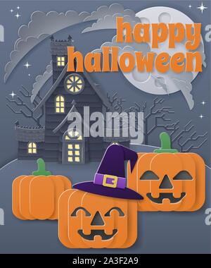 Happy Halloween Haunted House Pumpkin Background Stock Vector
