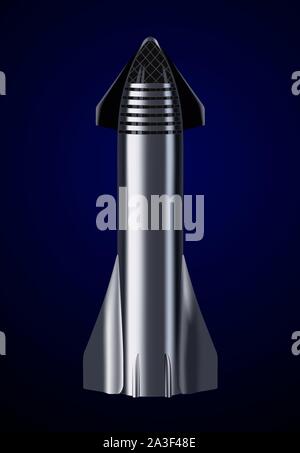 October 8, 2019: Illustration of the Starship rocket, concept by SpaceX. Stock Vector